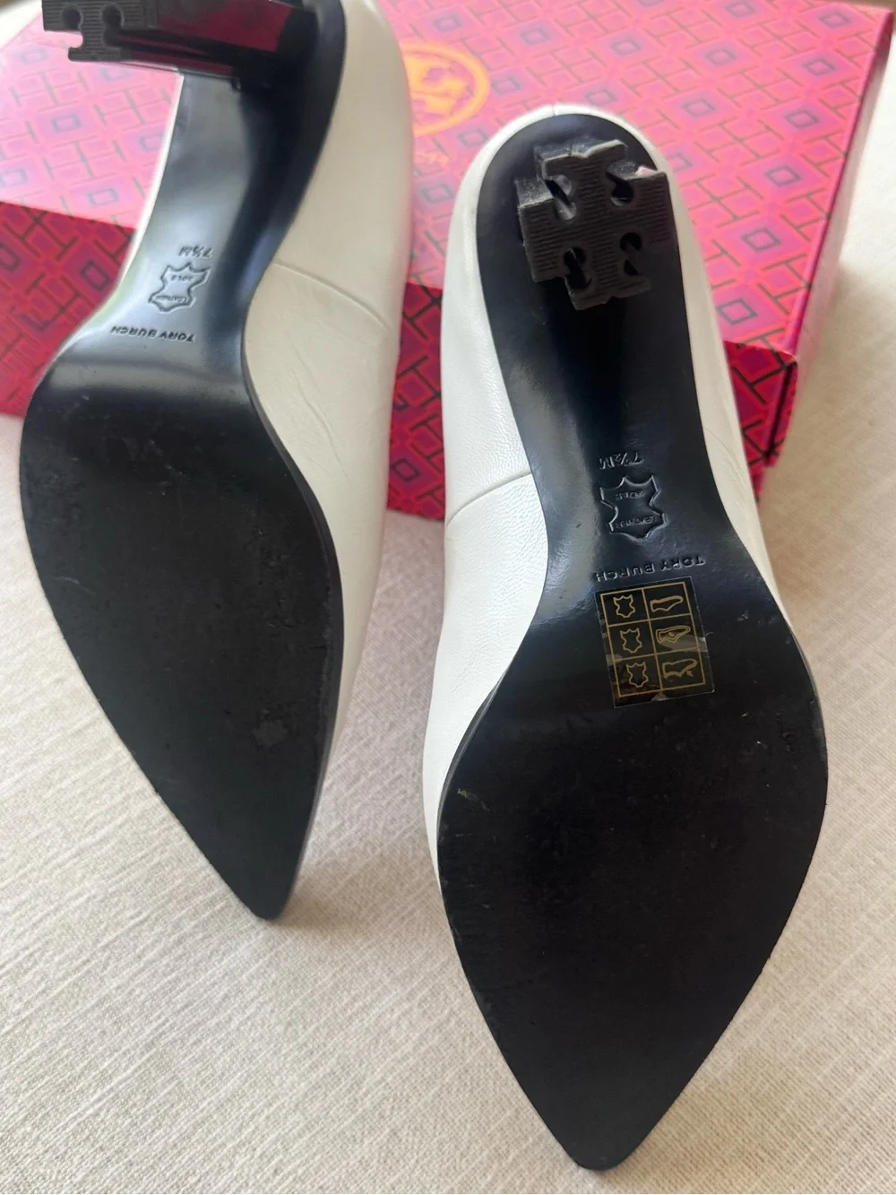 🤍 Tory Burch White Pointed-Toe Pumps Black Heel Size 7.5
